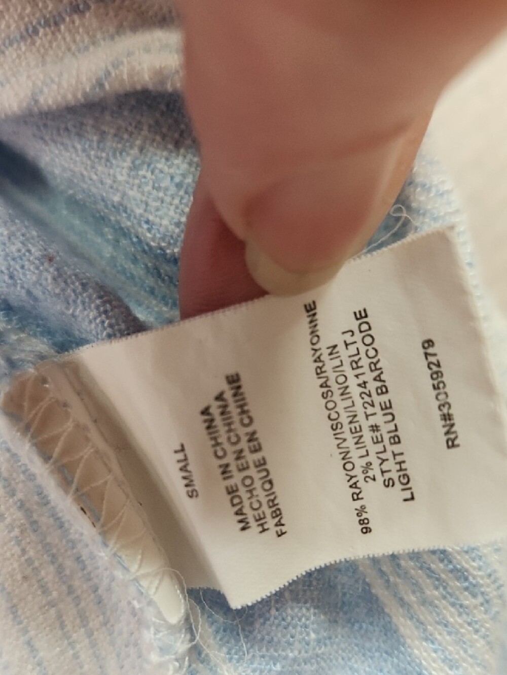 Thread & Supply Light Blue and White Striped V-Neck Cotton Blouse - Picture 3 of 3